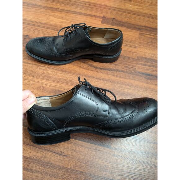 Johnston & Murphy Leather Wingtip Oxfords Size 10M  Black Formal Wear Minimalist